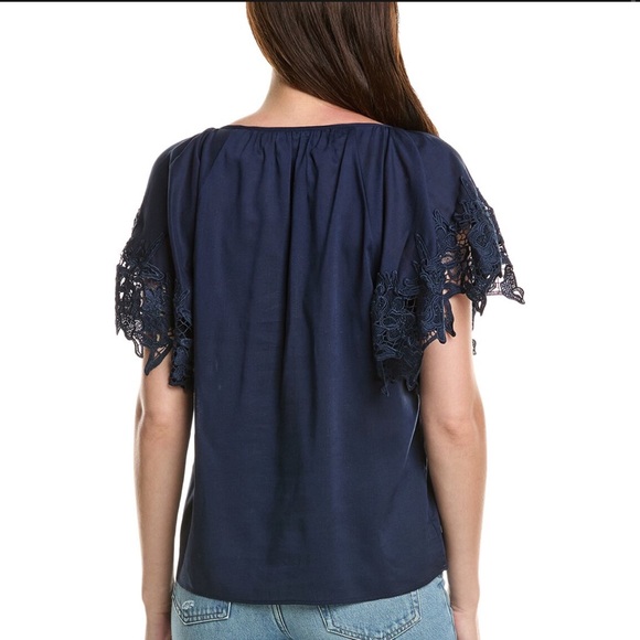 8. Ramy Brook $325 Lynette Linen-Blend Top in navy blue - Picture 2 of 2